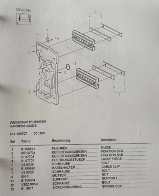PARTS FOR HARNESS GUIDE PICANOL WEAVING LOOM BE92734 B97708 B97707